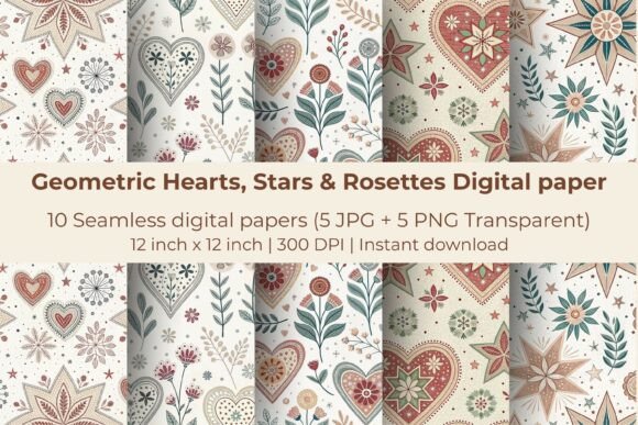 Download Geometric Hearts, Stars &amp; Rosettes - Premium Resources