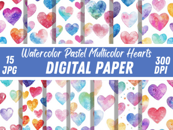 Download Soft Watercolor Pastel Multicolor Hearts - Premium Resources